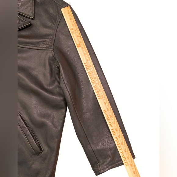 Vintage 90s Normcore J.Crew Brown Heavy Leather wool lined coat - Picture 4 of 8